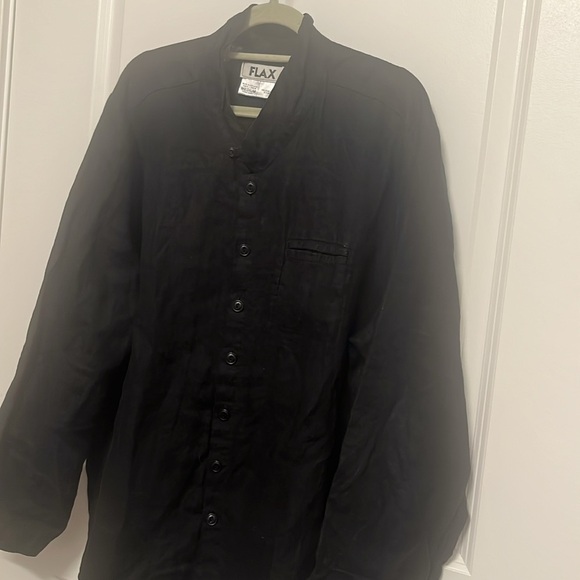 Flax Black Button Up 100% Linen Tunic Long Sleeve Top Blouse Size Medium - Picture 4 of 6